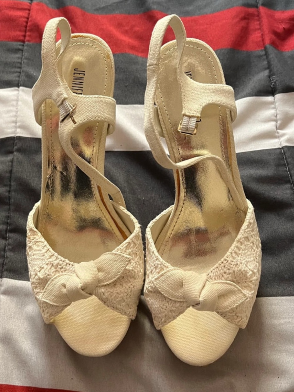 Slingback Bow Peep-Toe Heels in Cream